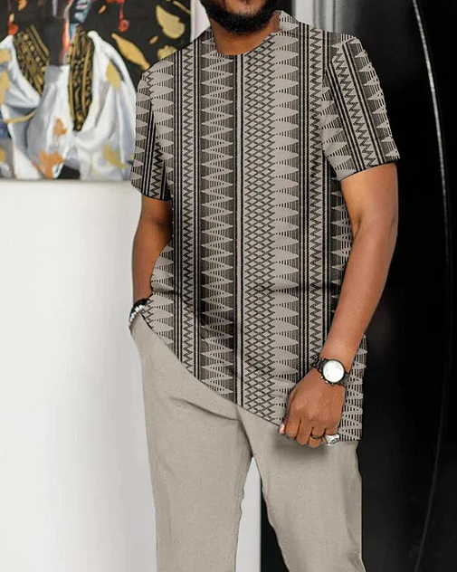 Suitmens Men's Horizontal Stripe Short Sleeve Sports Walking Suit -263