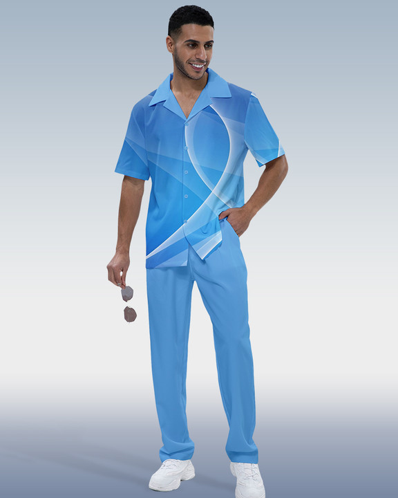 Men's Gradient Short Sleeve Shirt Walking Set