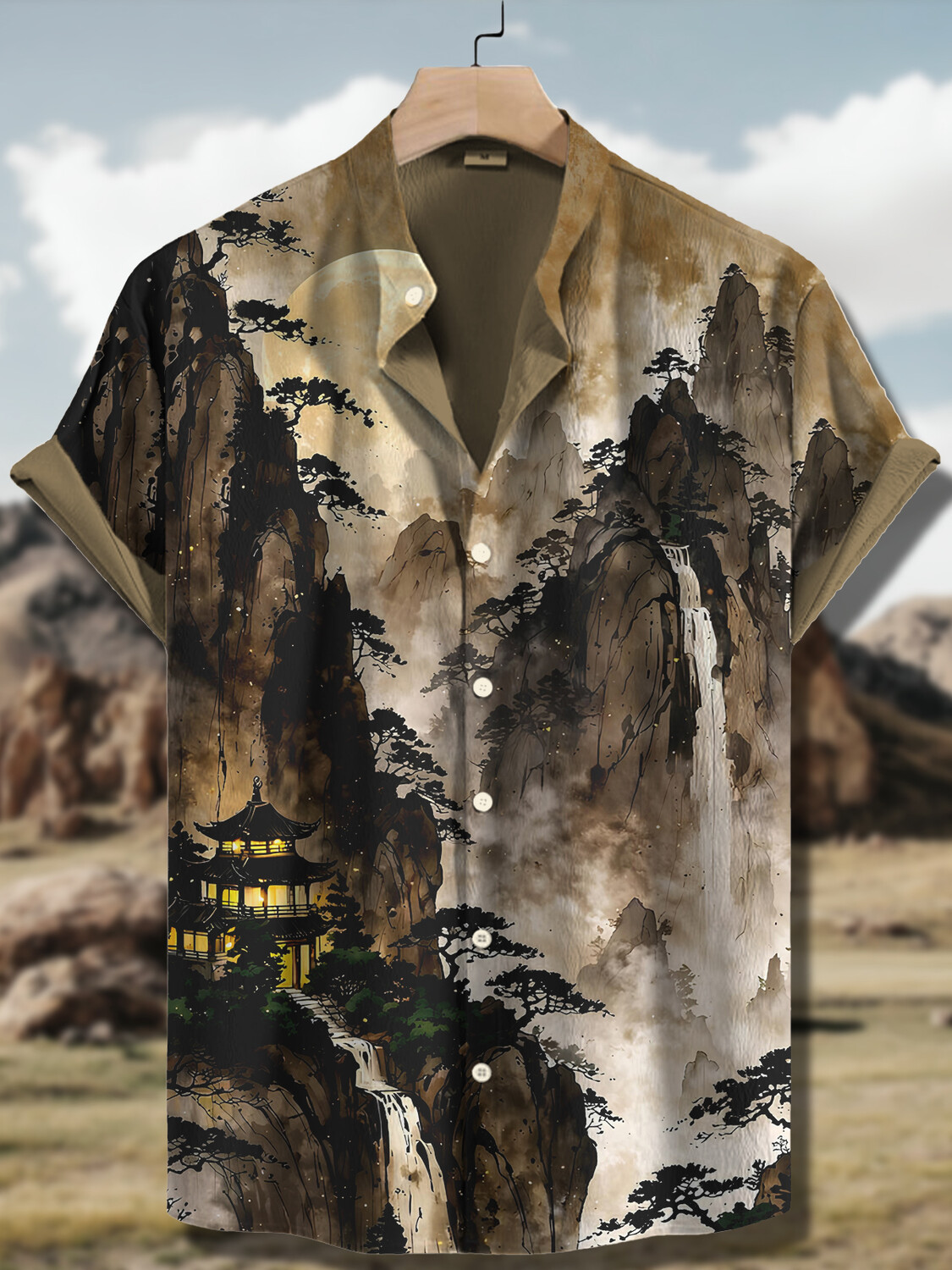 Men's Chinese Art Painting Print Short Sleeve Shirt