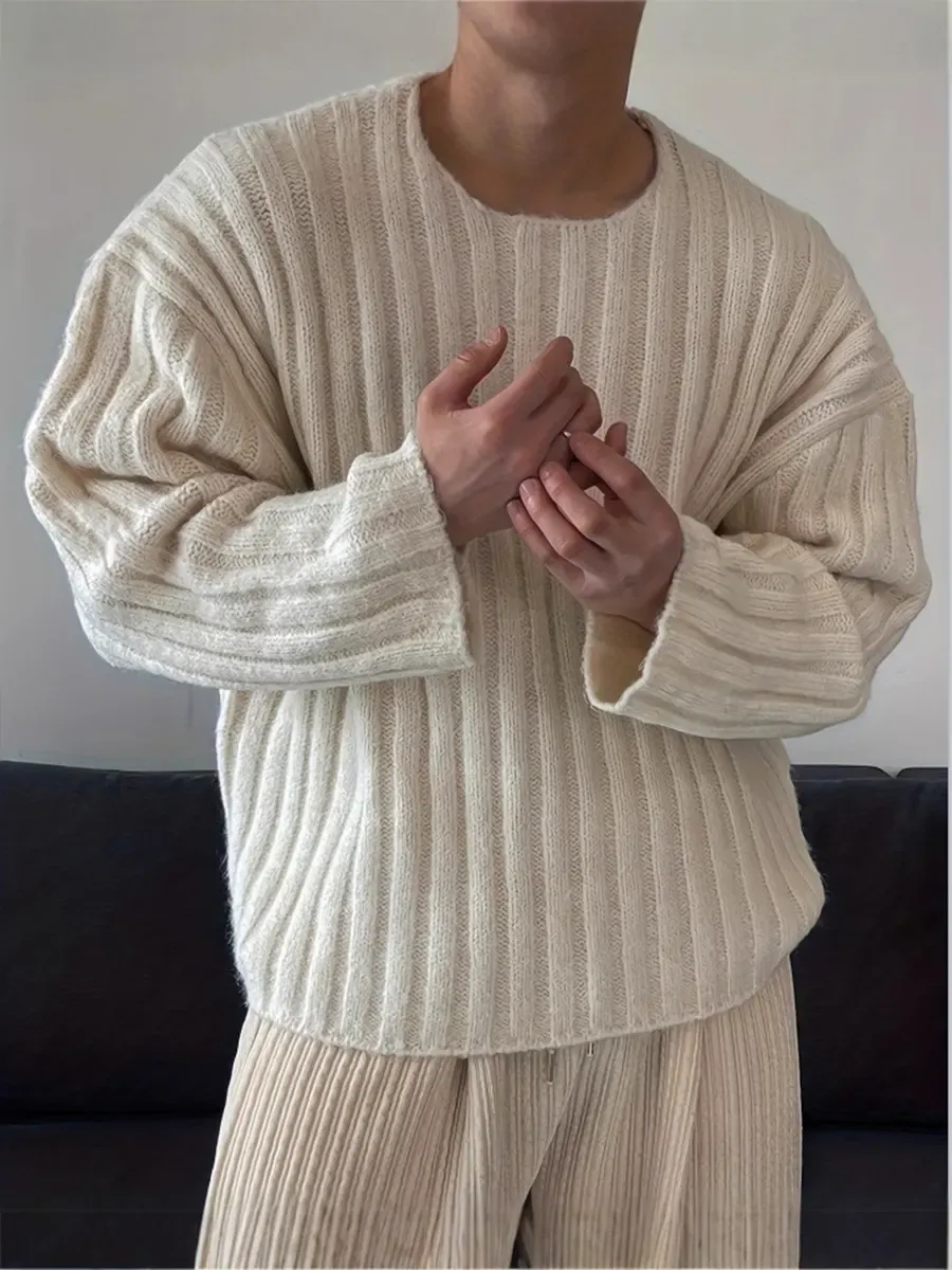 Casual Ribbed Round Neck Sweater