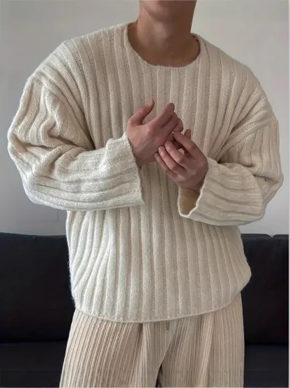 Casual Ribbed Round Neck Sweater