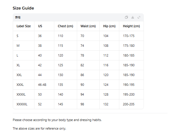 Men's Paris Logo Jacket and Jogger Tracksuit size chart