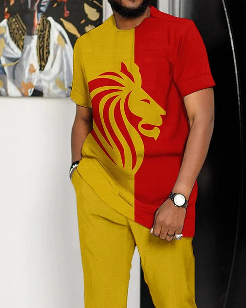 Men's Colorblock Print Short Sleeve Sports Walking Suit