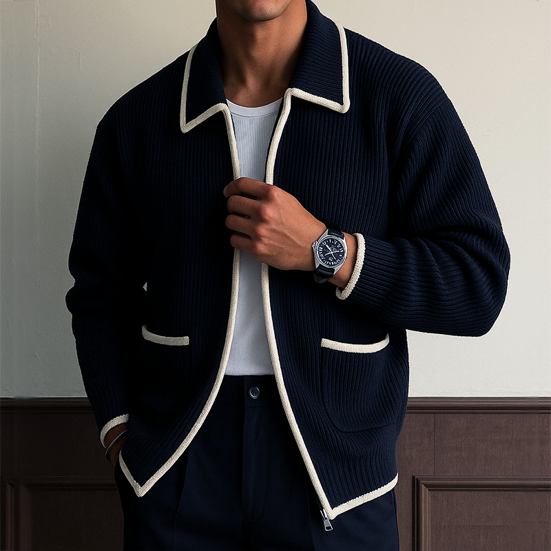 Men's Retro Casual Cable Knit Zipper Sweater Cardigan