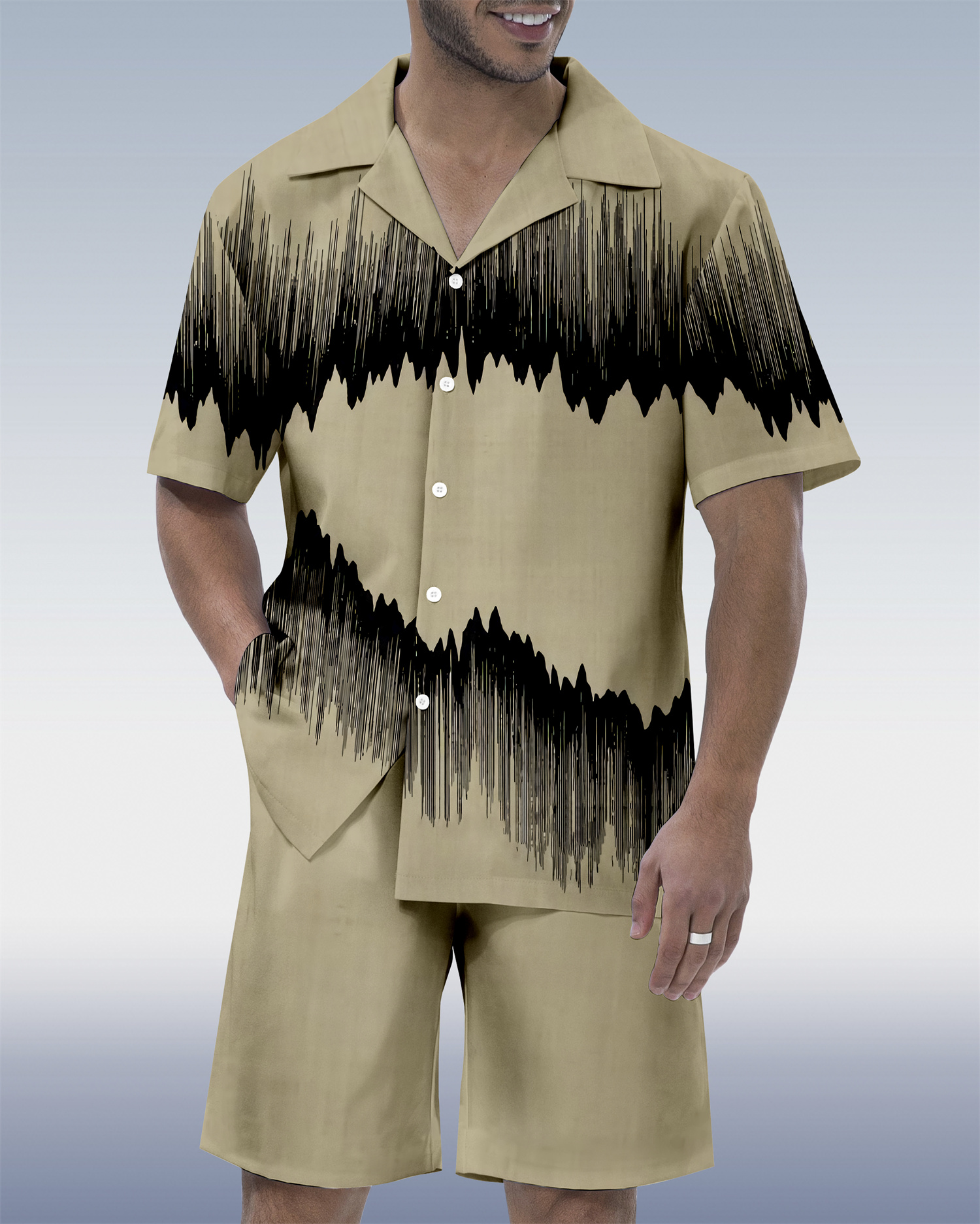 Men's Abstract Art Contrast Geometric  Print Short Sleeve Set