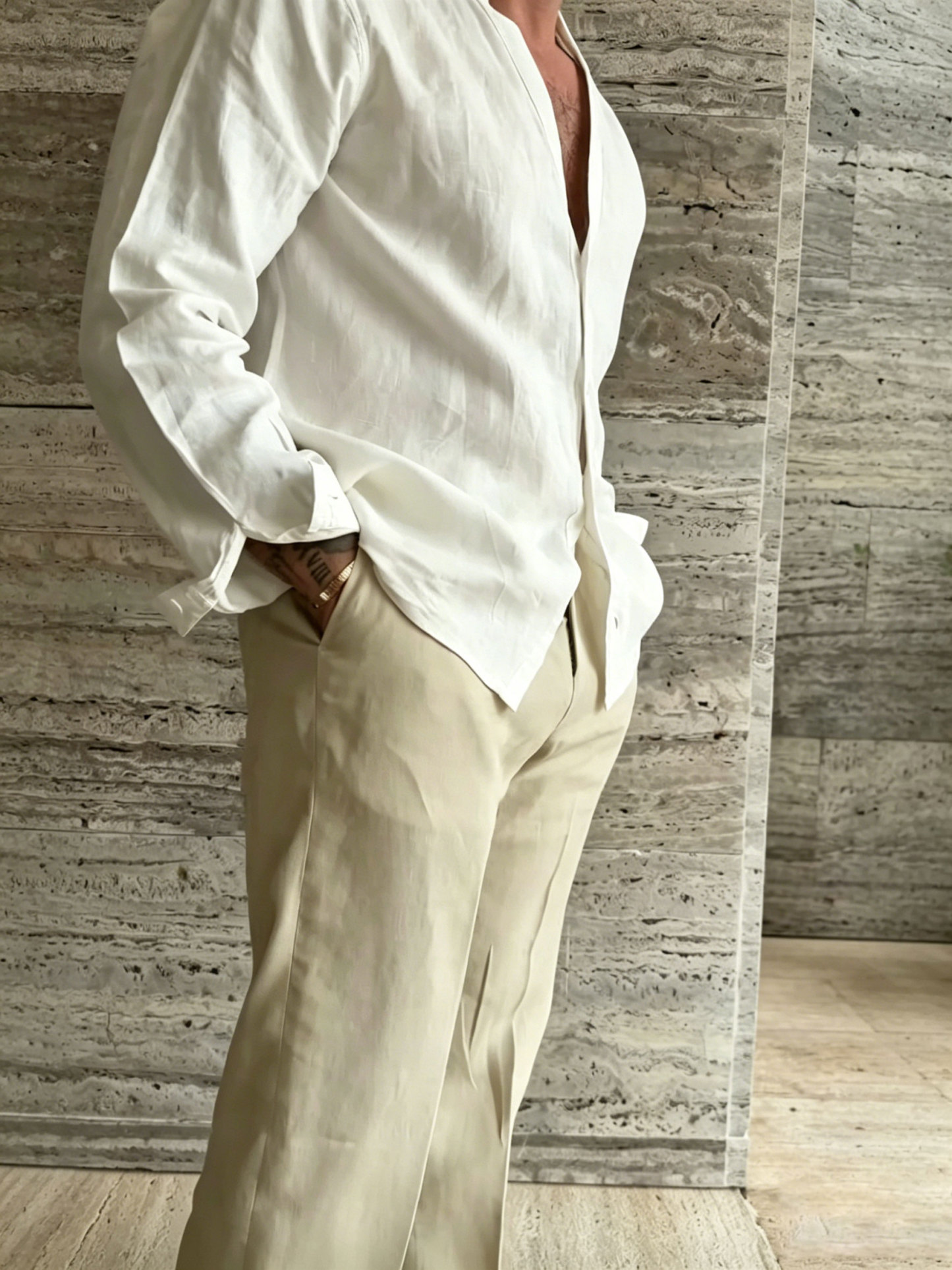 Premium Linen-Blend Mandarin Collar Suit