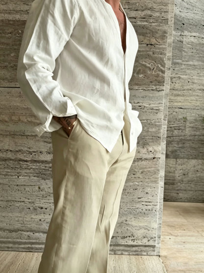 Premium Linen-Blend Mandarin Collar Suit