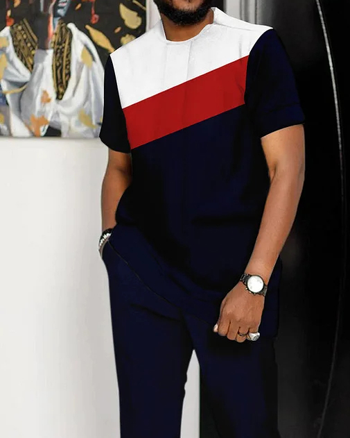 Men's Contrasting Printed Short-Sleeved Suit