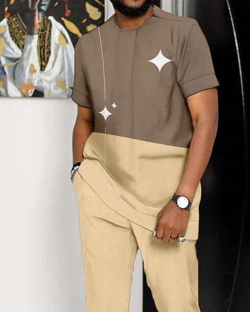 Men's Gradient Print Short Sleeve Sports Walking Suit