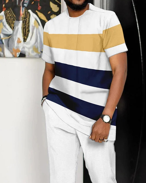 Men's Contrasting Printed Short-Sleeved Suit