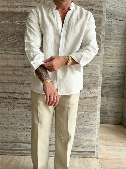 Premium Linen-Blend Mandarin Collar Suit