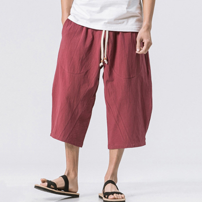 Men's Vintage Japanese Pocket Cotton Linen Casual Pants