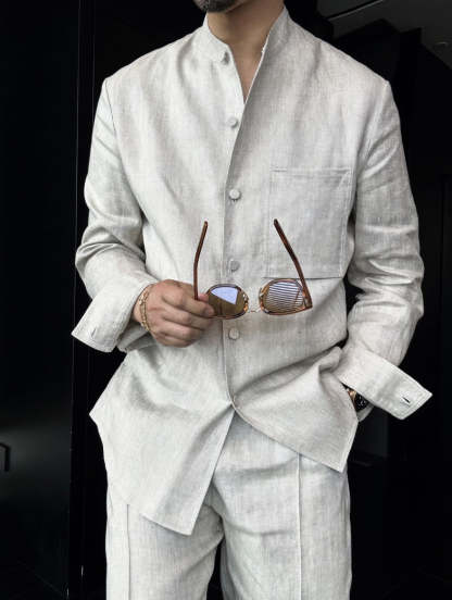 Premium Linen Mandarin Collar 2-Piece Suit | Old Money Style Breathable Set for Men