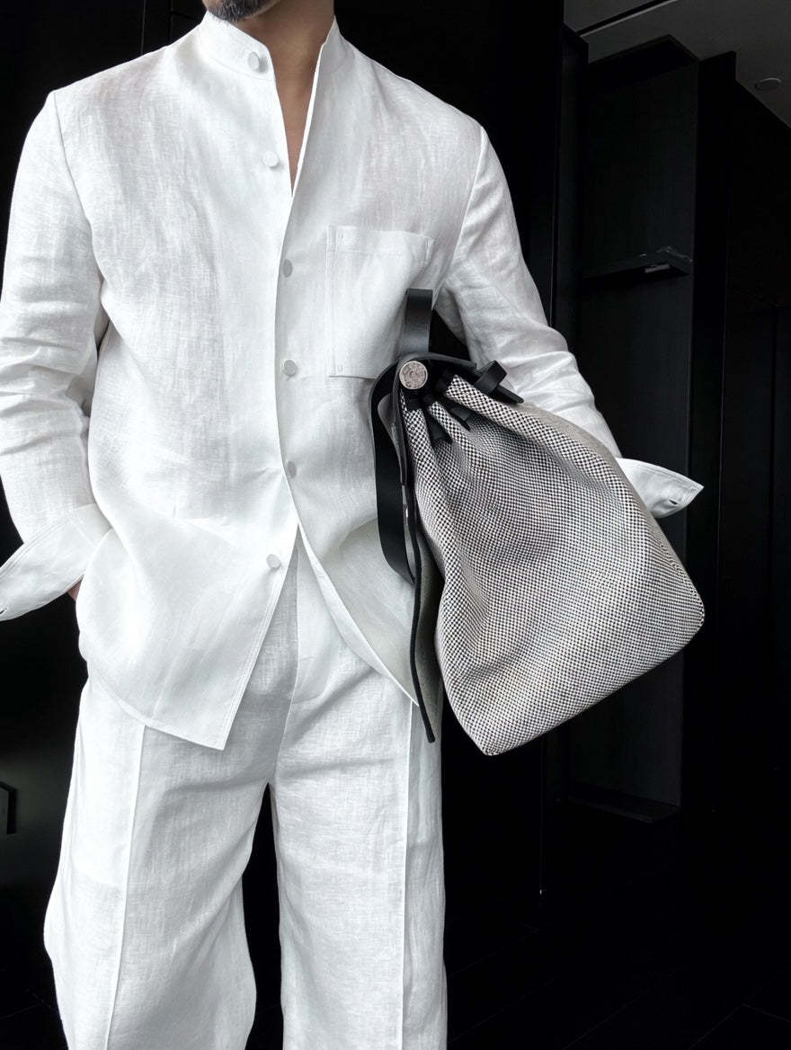 Premium Linen Mandarin Collar 2-Piece Suit | Old Money Style Breathable Set for Men