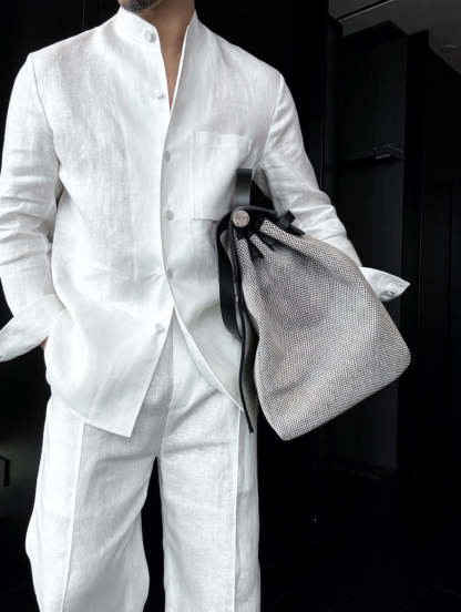 Premium Linen Mandarin Collar 2-Piece Suit | Old Money Style Breathable Set for Men
