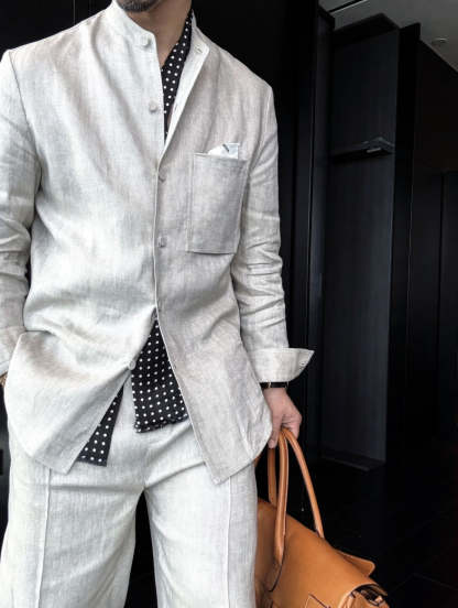Premium Linen Mandarin Collar 2-Piece Suit | Old Money Style Breathable Set for Men