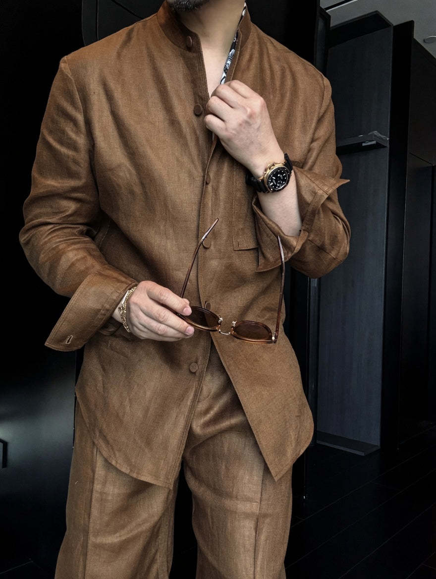 Premium Linen Mandarin Collar 2-Piece Suit | Old Money Style Breathable Set for Men