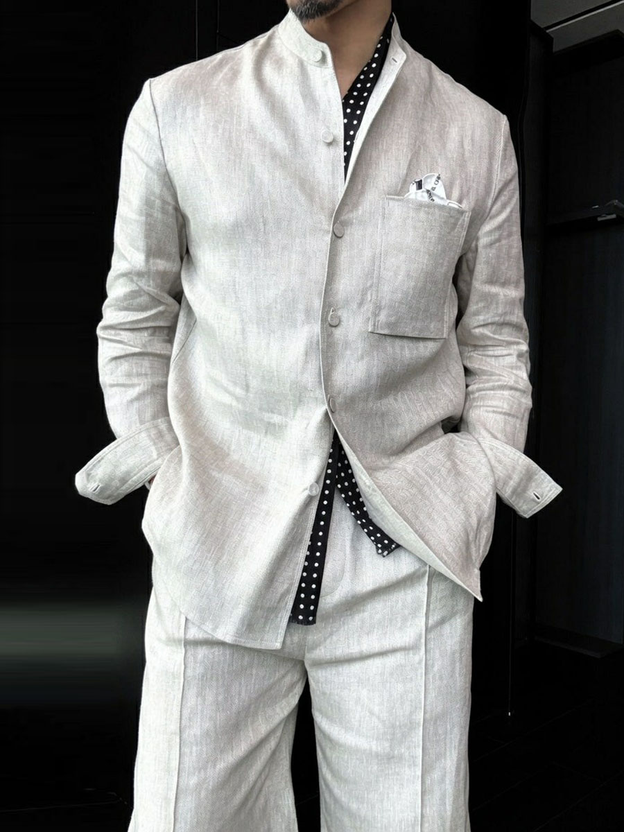 Premium Linen Mandarin Collar 2-Piece Suit | Old Money Style Breathable Set for Men