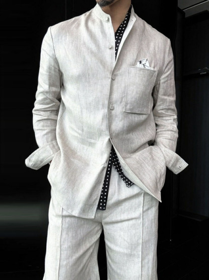Premium Linen Mandarin Collar 2-Piece Suit | Old Money Style Breathable Set for Men
