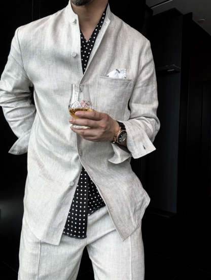 Premium Linen Mandarin Collar 2-Piece Suit | Old Money Style Breathable Set for Men