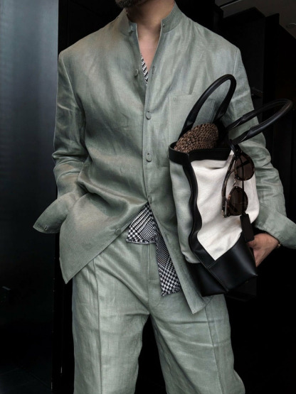 Premium Linen Mandarin Collar 2-Piece Suit | Old Money Style Breathable Set for Men
