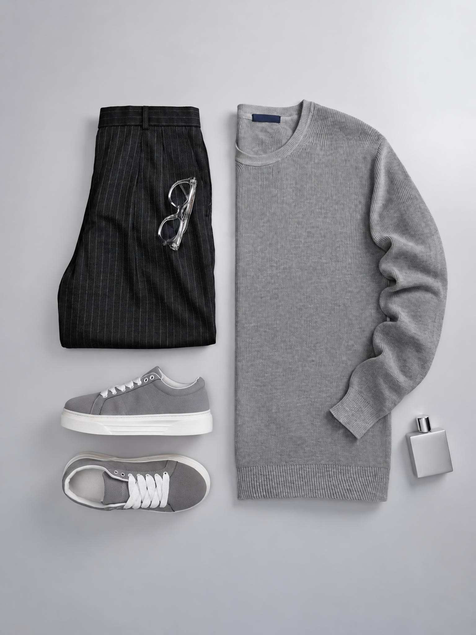 Men's Gray Knit Sweater & Casual Pants Two-Piece Set