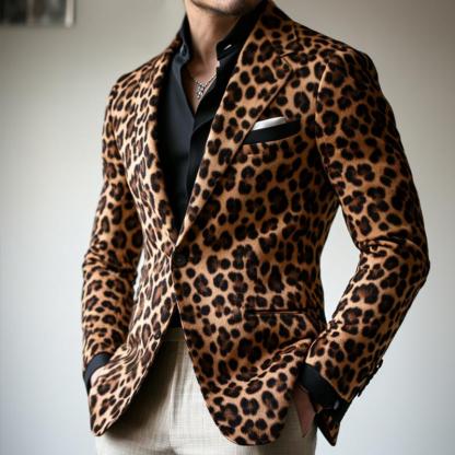 Men's Vintage Casual Leopard Print Single Breasted Blazer