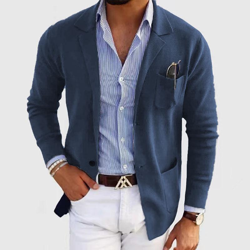 Men's Casual Notch Lapel Single-breasted Slim-fit Knitted Blazer