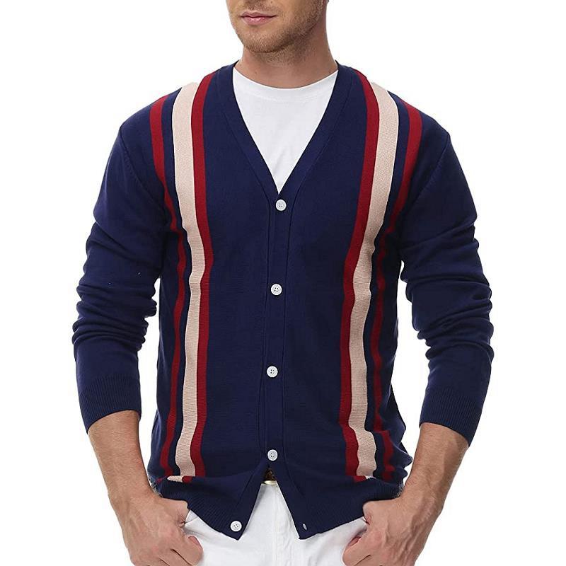 Men's Striped Single Breasted Knit Cardigan Sweater