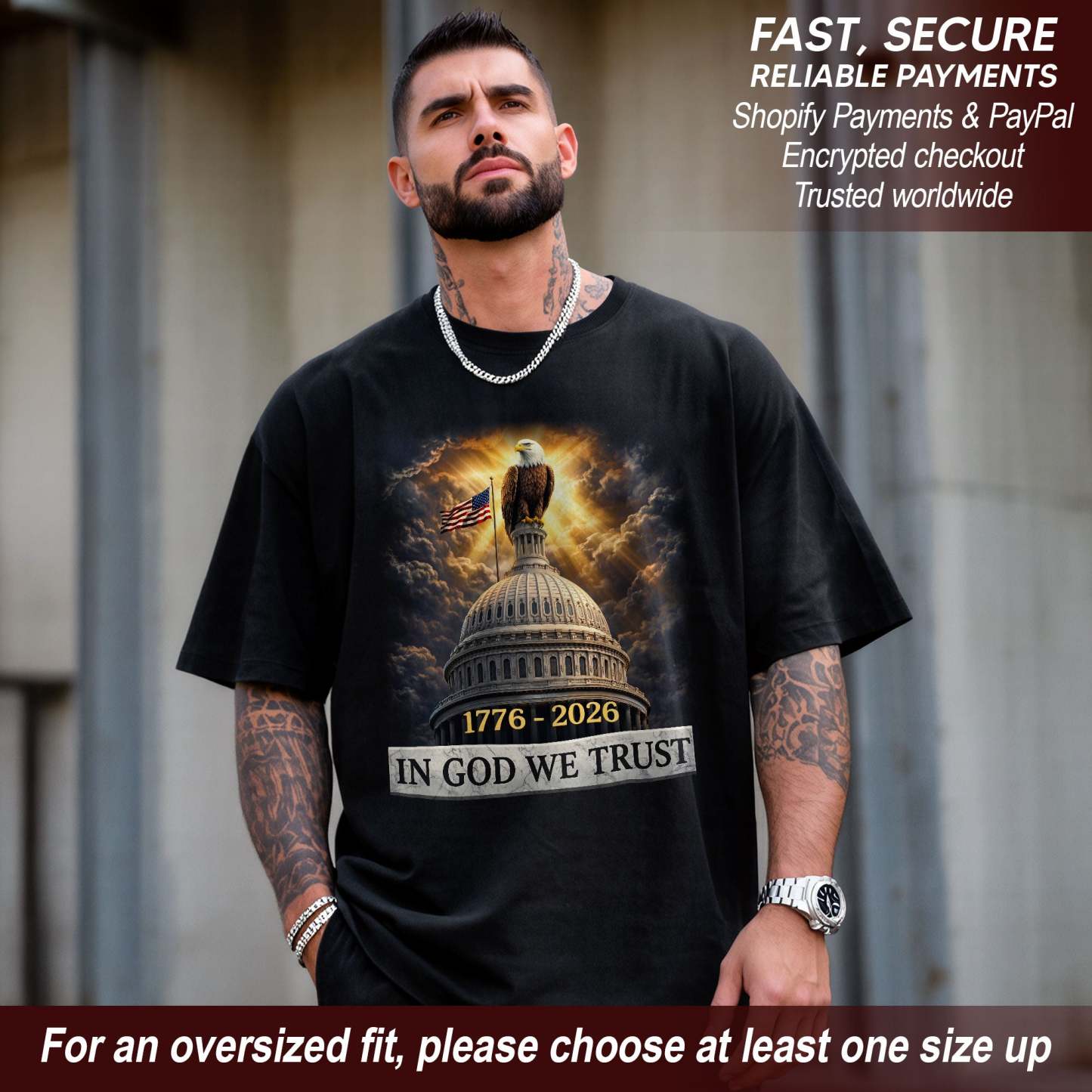 250 Years of America Anniversary Bootleg Eagle & US Capitol T Shirt 