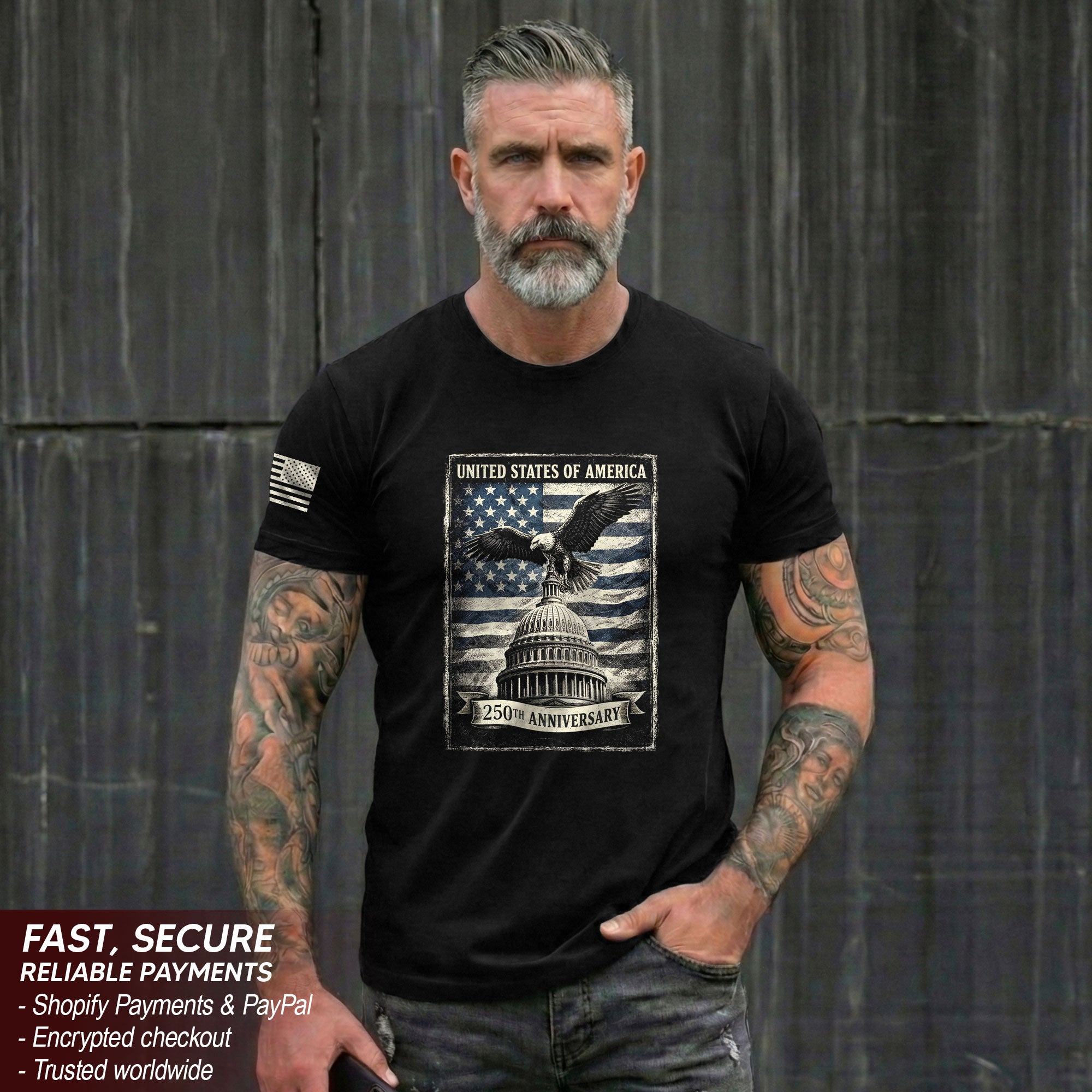 250 Years America Anniversary 1776-2026 Men's Patriotic T-Shirt – Retro Eagle & Capitol Freedom USA 250 Birthday Tee