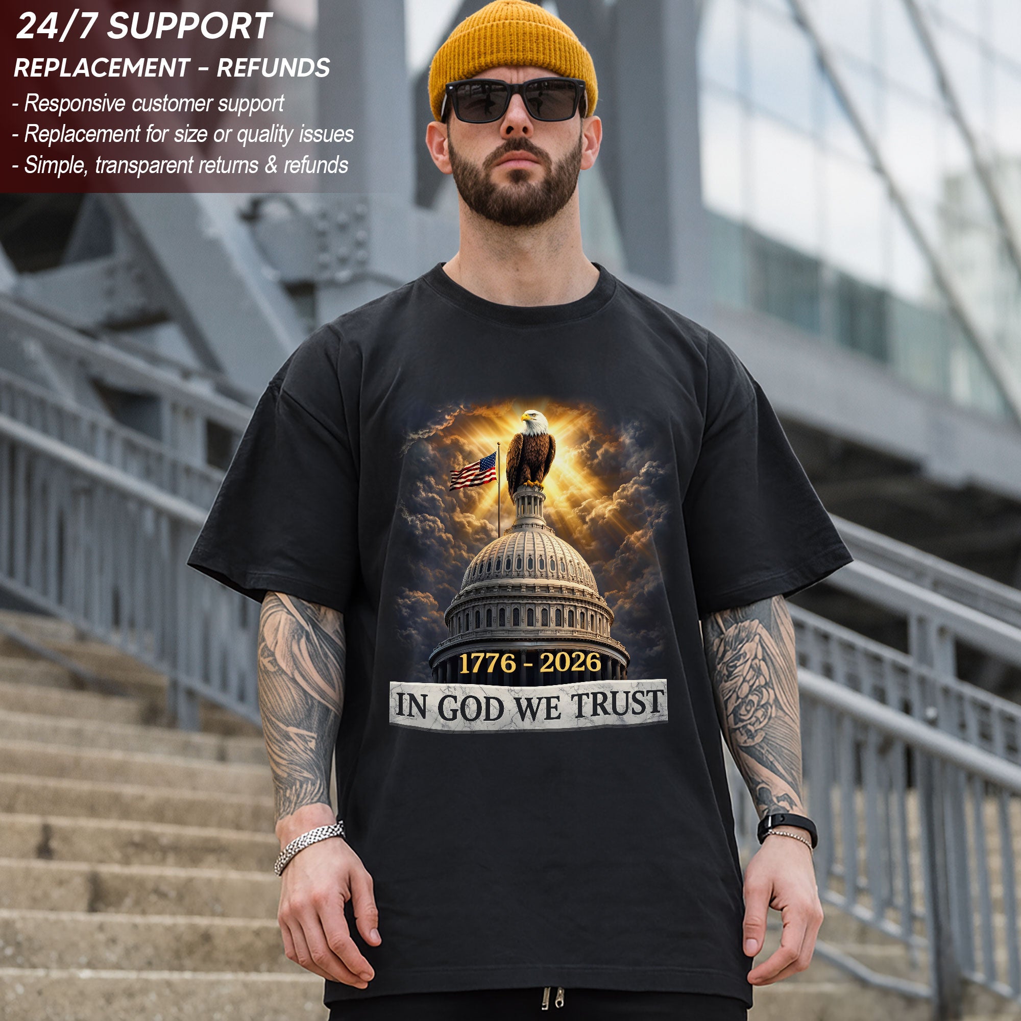 250 Years of America Anniversary Bootleg Eagle & US Capitol T Shirt 