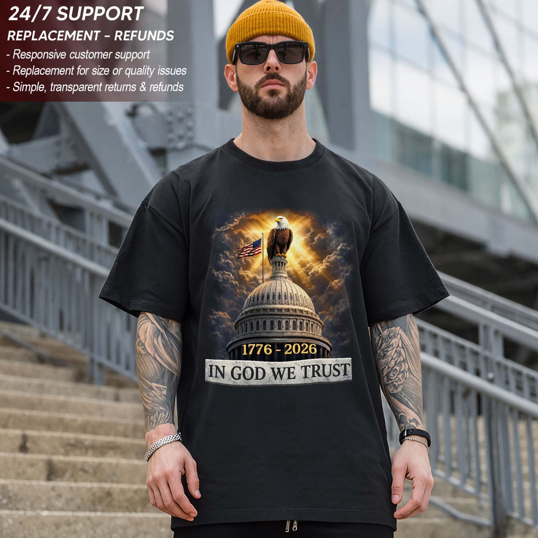 250 Years of America Anniversary Bootleg Eagle & US Capitol T Shirt 