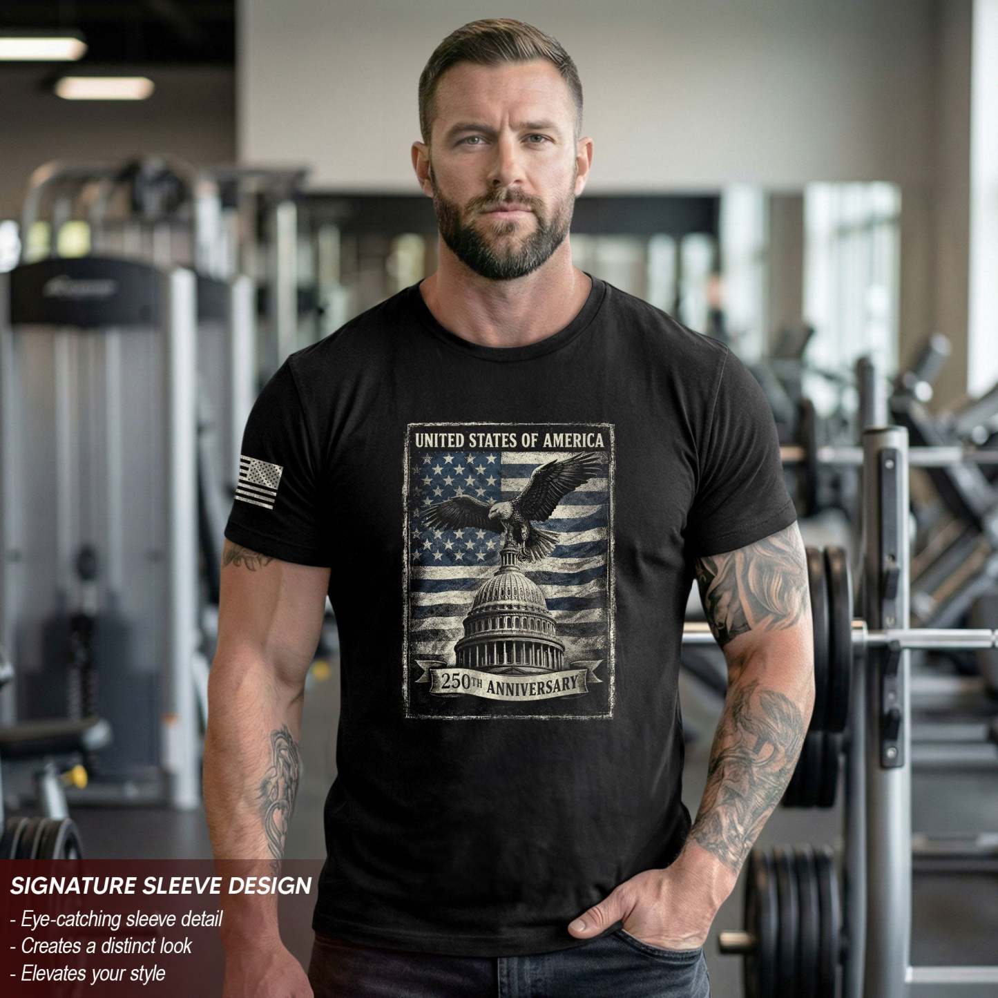 250 Years America Anniversary 1776-2026 Men's Patriotic T-Shirt – Retro Eagle & Capitol Freedom USA 250 Birthday Tee