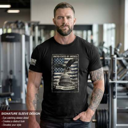 250 Years America Anniversary 1776-2026 Men's Patriotic T-Shirt – Retro Eagle & Capitol Freedom USA 250 Birthday Tee