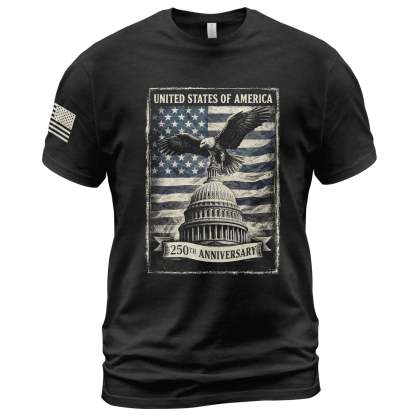 250 Years America Anniversary 1776-2026 Men's Patriotic T-Shirt – Retro Eagle & Capitol Freedom USA 250 Birthday Tee