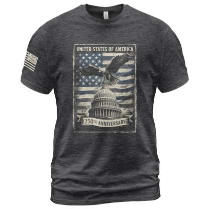 250 Years America Anniversary 1776-2026 Men's Patriotic T-Shirt – Retro Eagle & Capitol Freedom USA 250 Birthday Tee
