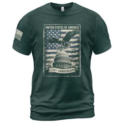 250 Years America Anniversary 1776-2026 Men's Patriotic T-Shirt – Retro Eagle & Capitol Freedom USA 250 Birthday Tee