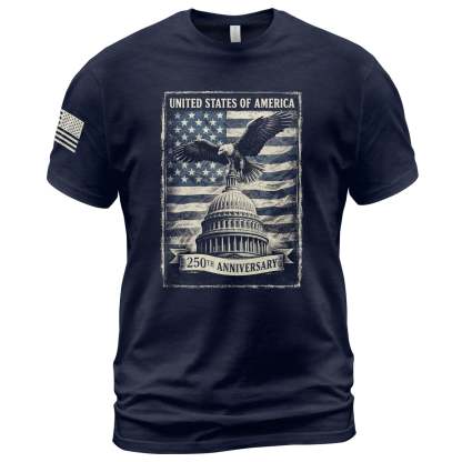 250 Years America Anniversary 1776-2026 Men's Patriotic T-Shirt – Retro Eagle & Capitol Freedom USA 250 Birthday Tee
