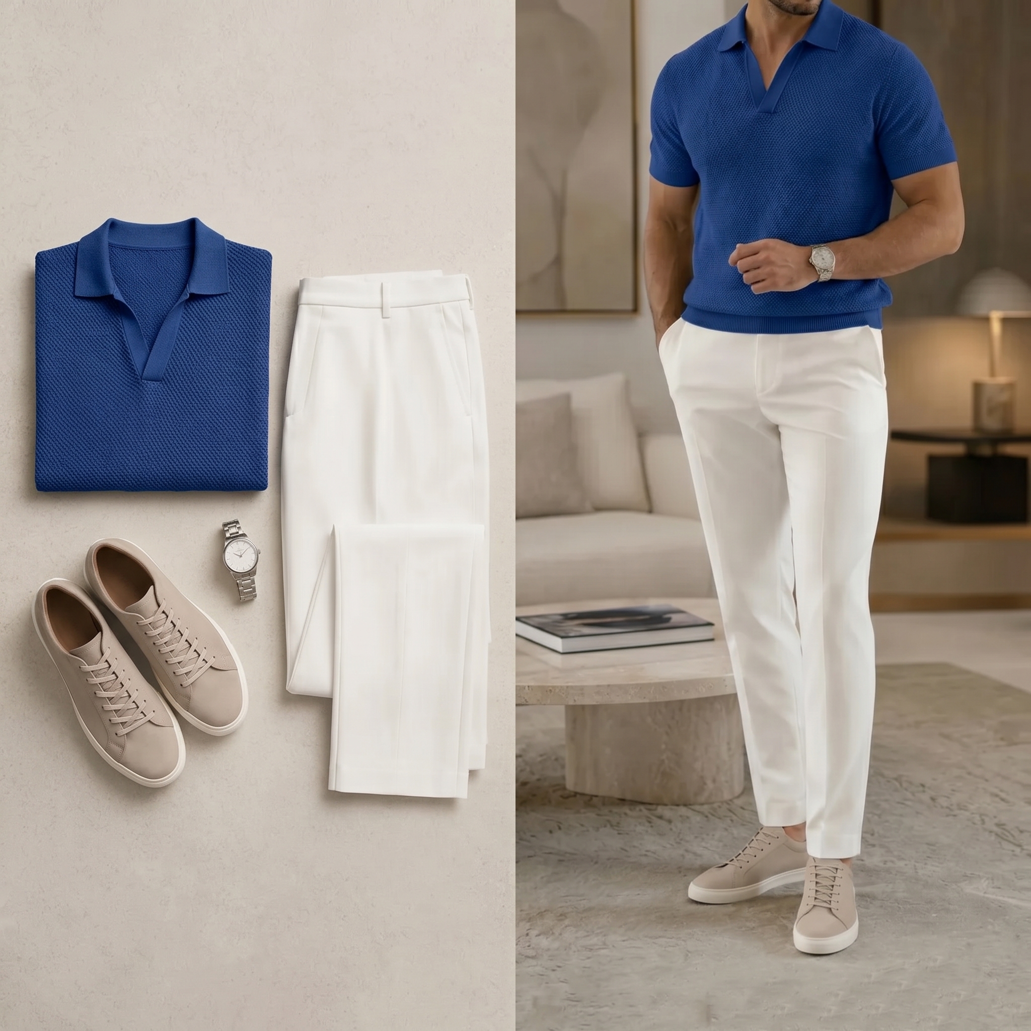 Men's Solid-Color Short-Sleeve Polo Shirt and Trousers Two-Piece Business Set