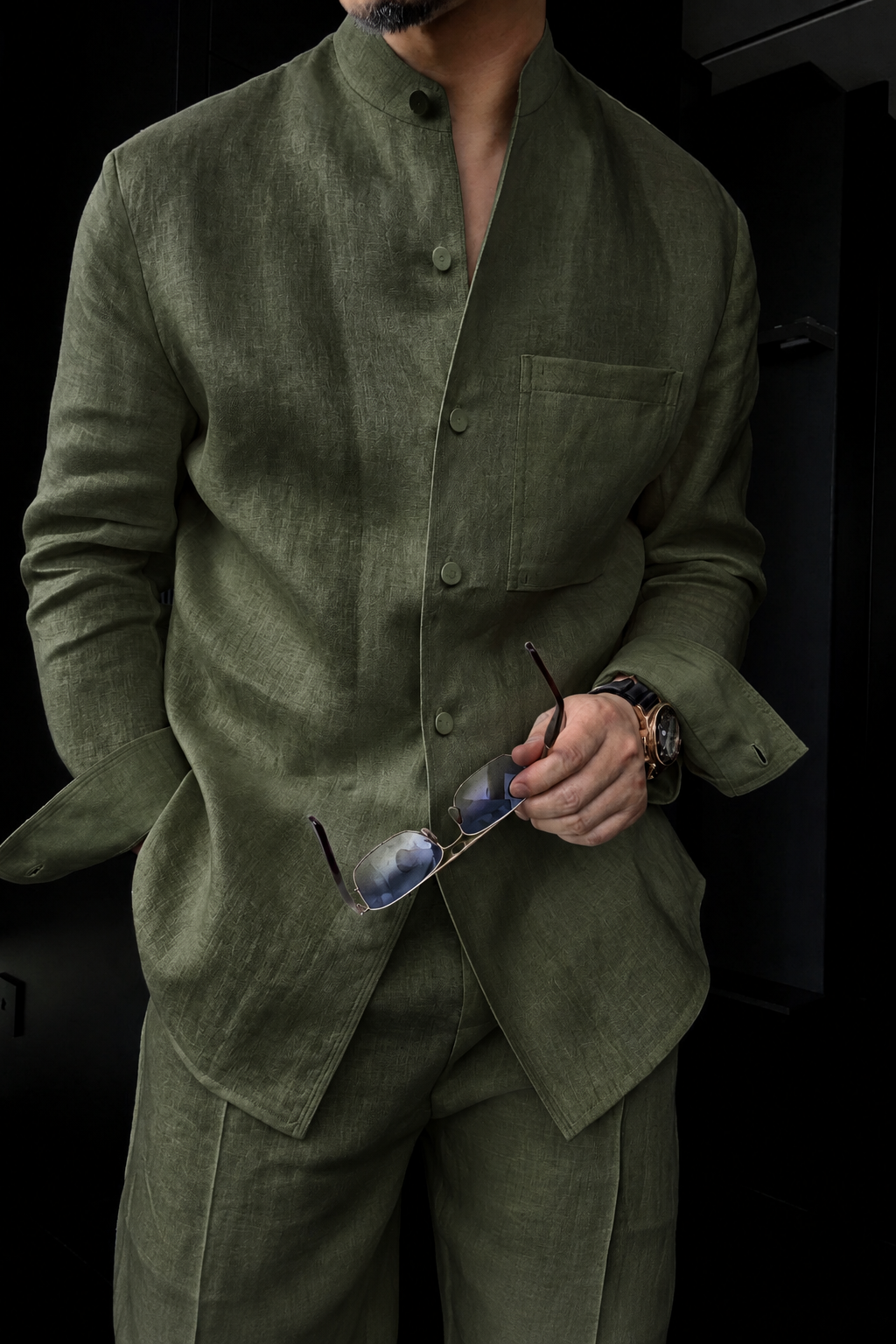 Premium Linen Mandarin Collar 2-Piece Suit | Old Money Style Breathable Set for Men