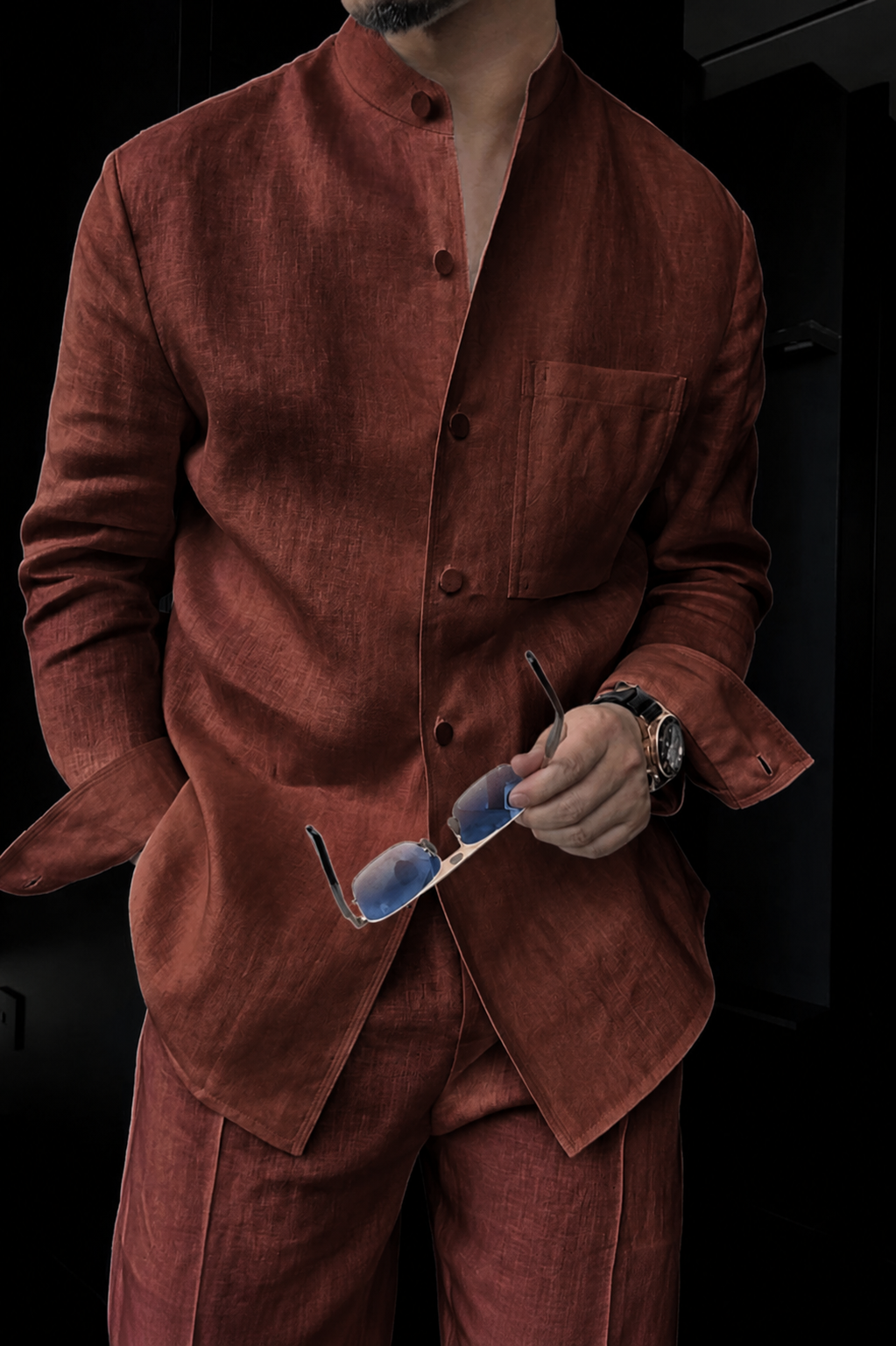 Premium Linen Mandarin Collar 2-Piece Suit | Old Money Style Breathable Set for Men