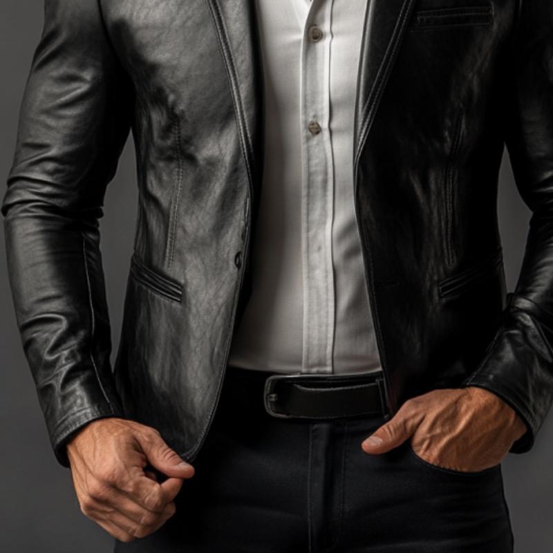 Men's Classic Vintage Slim Fit PU Leather Blazer