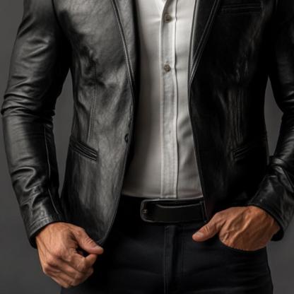 Men's Classic Vintage Slim Fit PU Leather Blazer