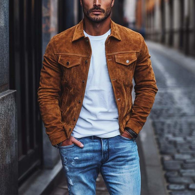 Men's Classic Casual Multi-Pocket Slim Fit Suede Jacket