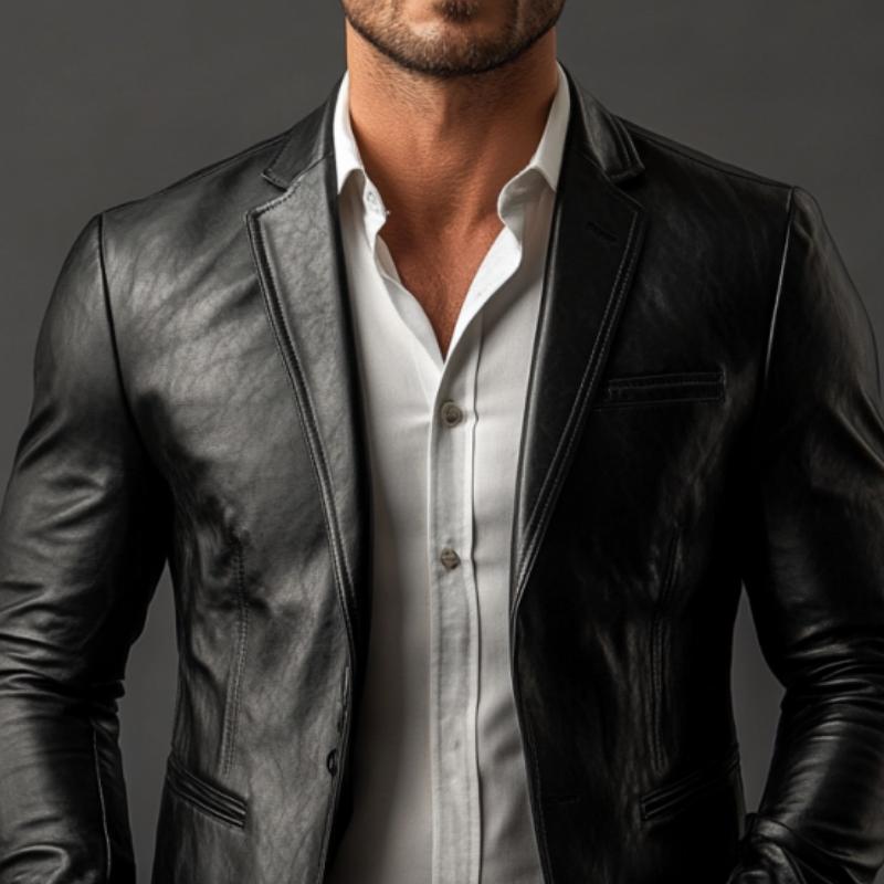 Men's Classic Vintage Slim Fit PU Leather Blazer