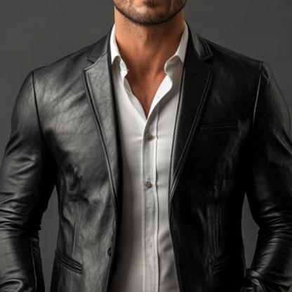 Men's Classic Vintage Slim Fit PU Leather Blazer