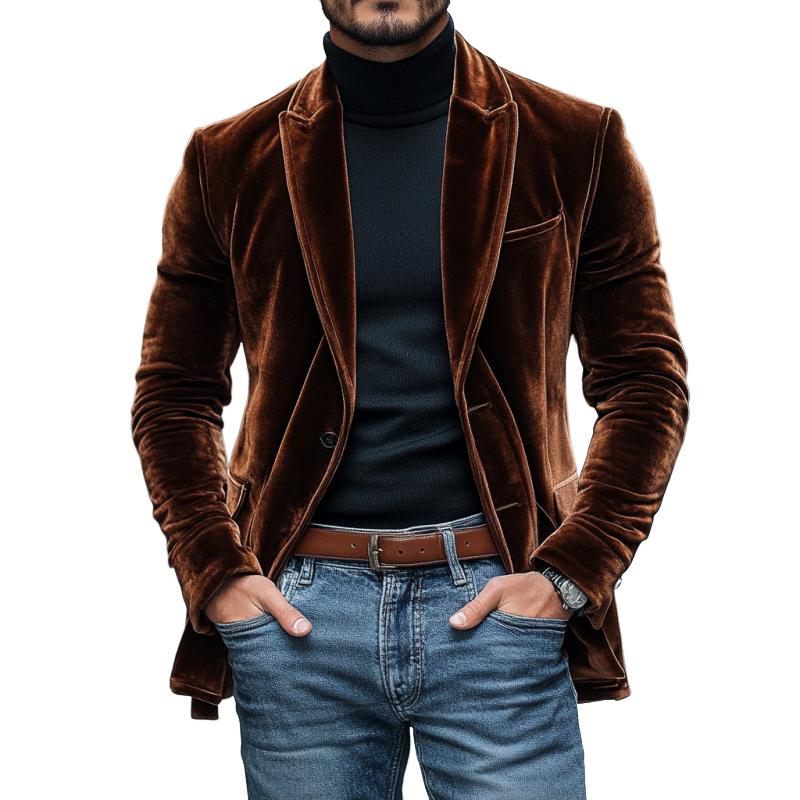 Men's Vintage Peaked Lapel Velvet Single Breasted Blazer