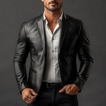 Men's Classic Vintage Slim Fit PU Leather Blazer