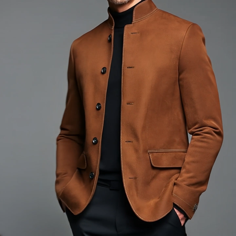 Men's Vintage Casual Suede Stand Collar Single Breasted Jacket